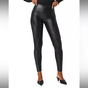 Spanx moto Black Faux Leather Leggings